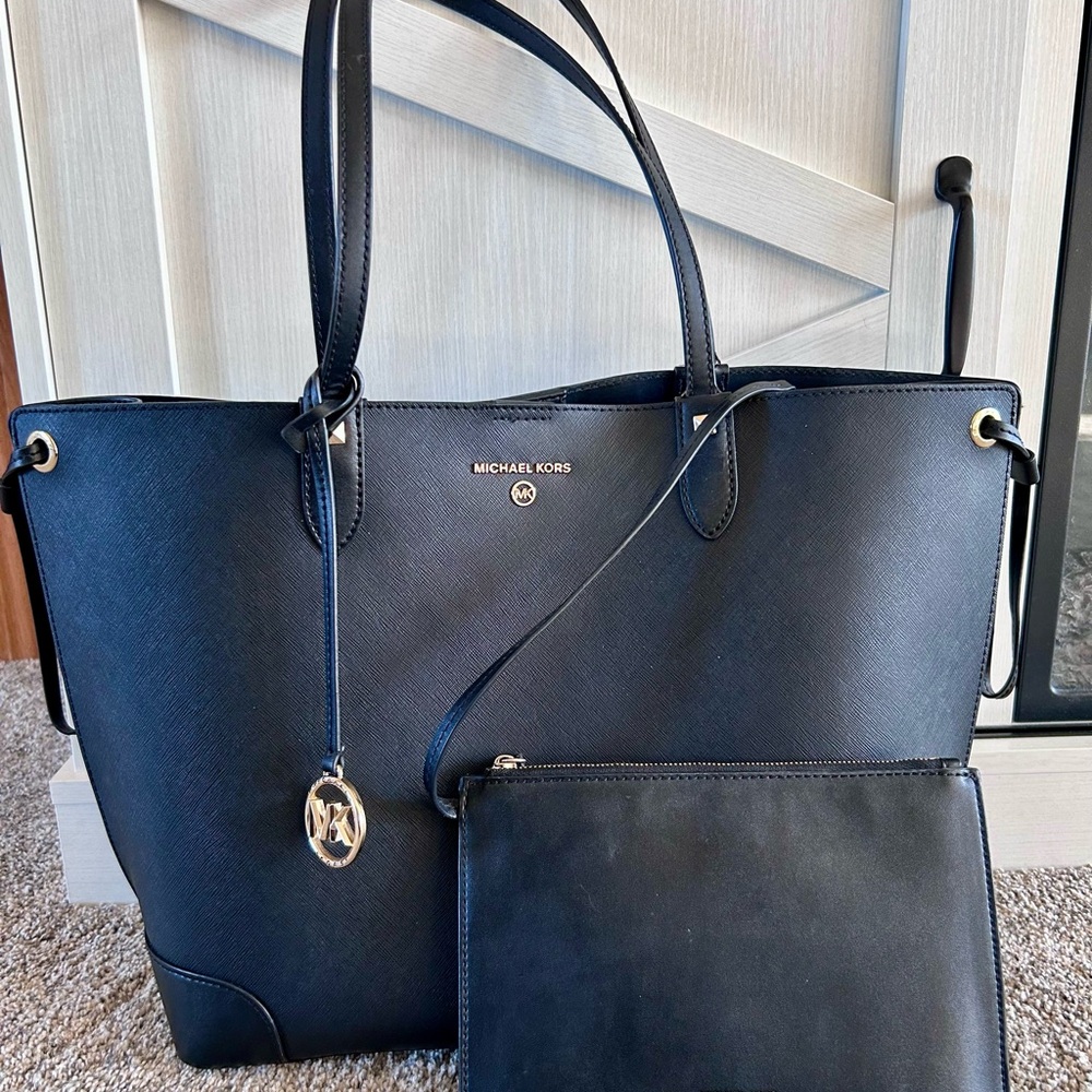 Authentic Michael Kors Black Saffiano Tote with Removable Pouch